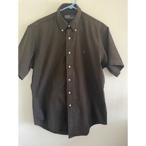 Polo Ralph Lauren Mens Large Brown Short Sleeve Button Down Cotton Twill Shirt